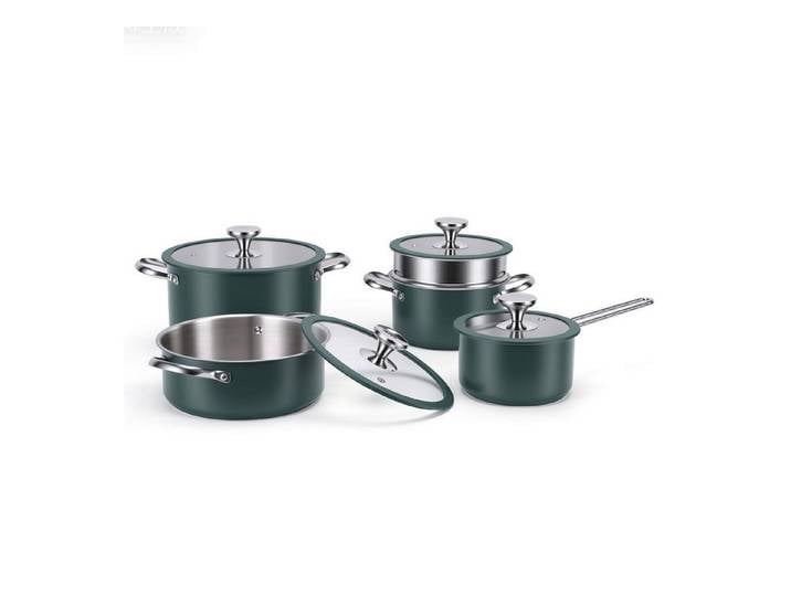 LuxusKollektion Topf-Set Kochgeschirr-Set Edelstahl Keramik Green
