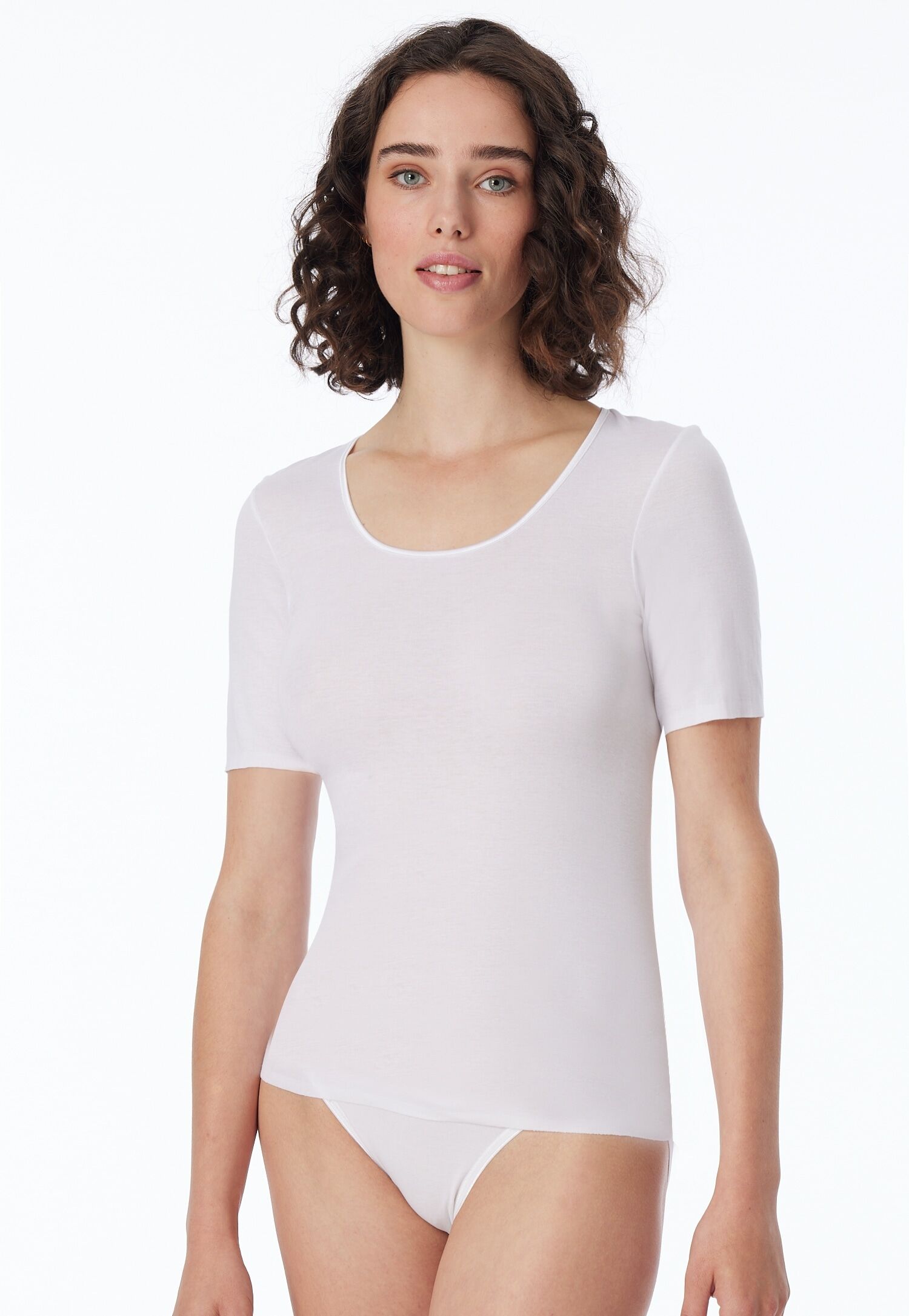 Kurzarmshirt SCHIESSER "Luxury", Damen, Gr. 40, weiss (weiß), Feinripp, Obermaterial: 100% Baumwolle, normal hüftbedeckend, tiefer Rundhals, Shirts Kurzarmshirt, Rundhals-Ausschnitt, 1/2-Arm, Baumwolle, ohne störende Seitennähte weiß 40