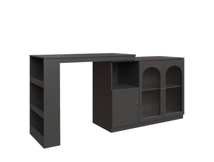 Table de bar noire pivotante 360° avec portes vitrées 120x40x97cm