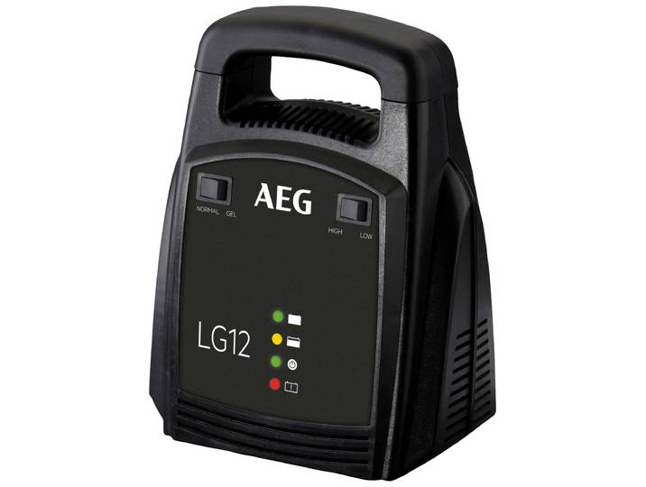 Autobatterie-Ladegerät AEG LG 12 , schwarz (weiß, neutral), B:12,9cm H:25,8cm T:22cm, Kunststoff, Ladegeräte, Autobatterie-Ladegerät