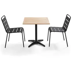 Oviala Business Gartentisch aus Holz und 2 Stühle aus grauem Metall