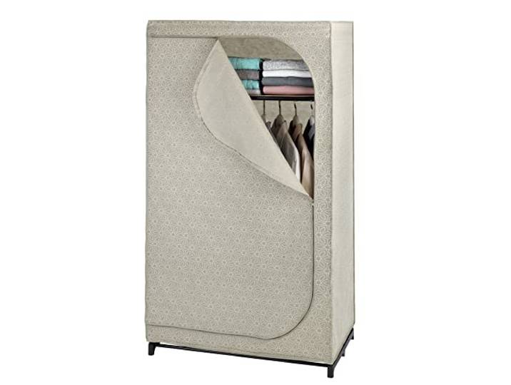 WENKO Armoire en Tissu Balance Penderie Stable en Tissu avec étagère et Tringle Fermeture par Zip éclair Structure métallique Robuste Charge 10 kg Polyester 75x160x50 cm Taupe