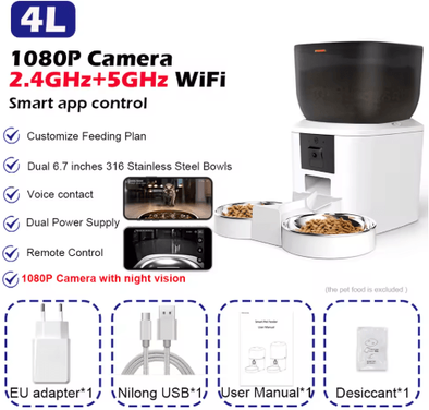 Inspire Picks Furpipi Smart Automatic Pet Feeder With 1080P HD Camera & App Control 4l 5g Hd Bowl X2 W food grade Abs