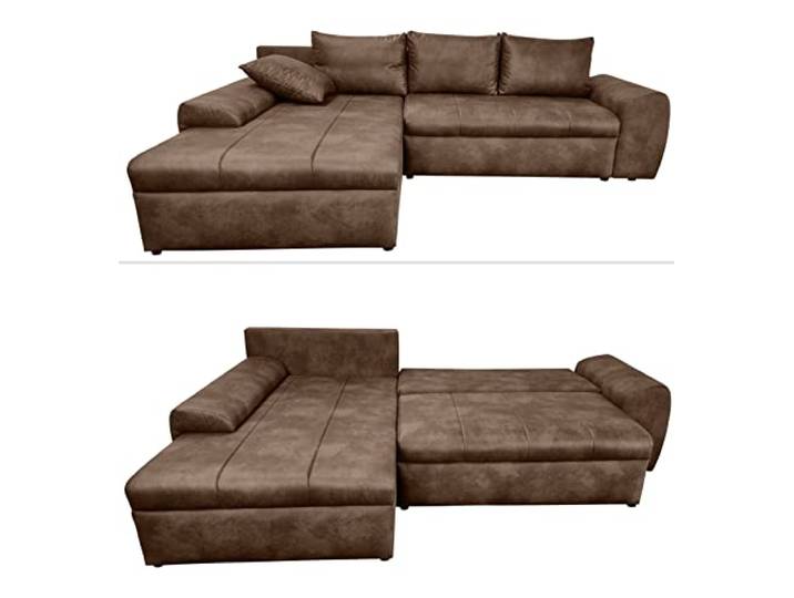 luma-Home 18014/ Vintage Ecksofa mit Schlaffunktion & Bettkasten, Braun