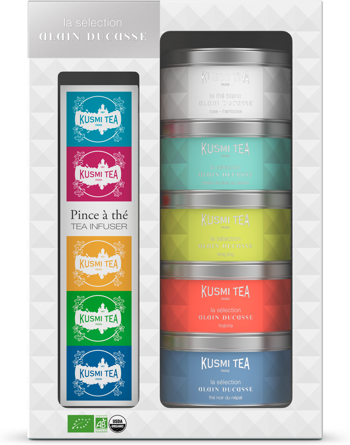 Geschenkset La Sélection Alain Ducasse mit Teezange - Naturbelassene Bio-Ursprungstees - Kusmi Tea