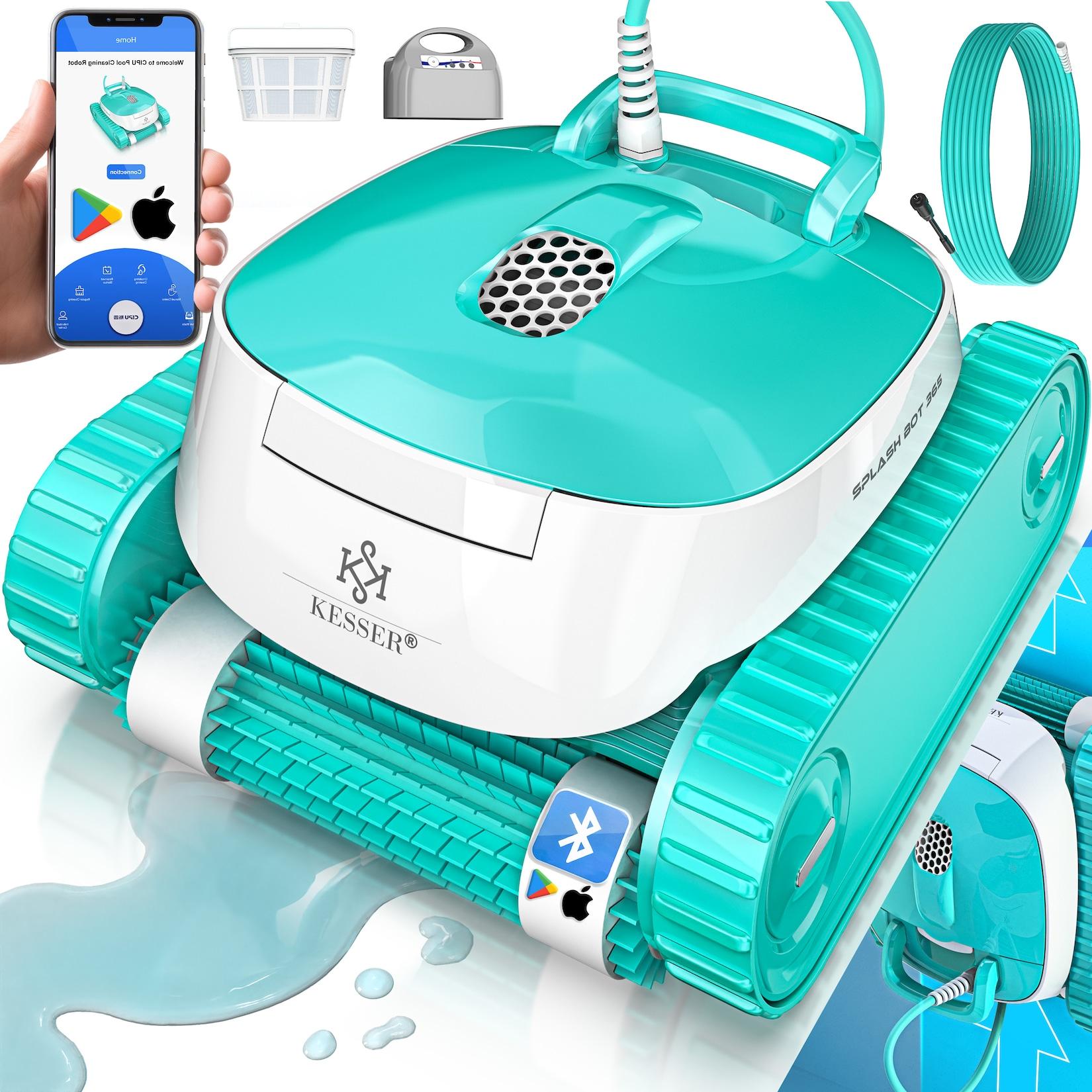 KESSER® Poolroboter für Boden und Wand, Poolsauger bis 100m² Pools & eine leistungsstarke Reinigung, Poolreiniger vollautomatisch mit App-Funktion & Kontrollmodul, Inkl. Abdeckung, Klettermechanismus