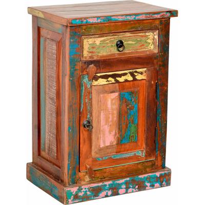Kommode SIT "Cairns aus Altholz bunt lackiert mit 1 Tür & Schublade", bunt, B:55cm H:73cm T:34cm, Massivholz, Recyceltes Altholz, Sideboards, Kommode, Bunt lackiertes Altholz mit authentischen Gebrauchsspuren