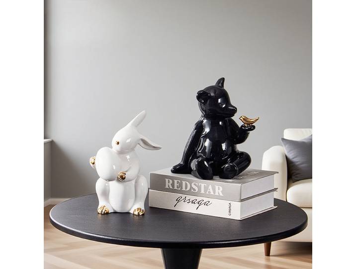 Décoration de maison moderne simple en céramique, lapin noir et blanc, ours, animal créatif, artisanat, bijoux, décoration douce
