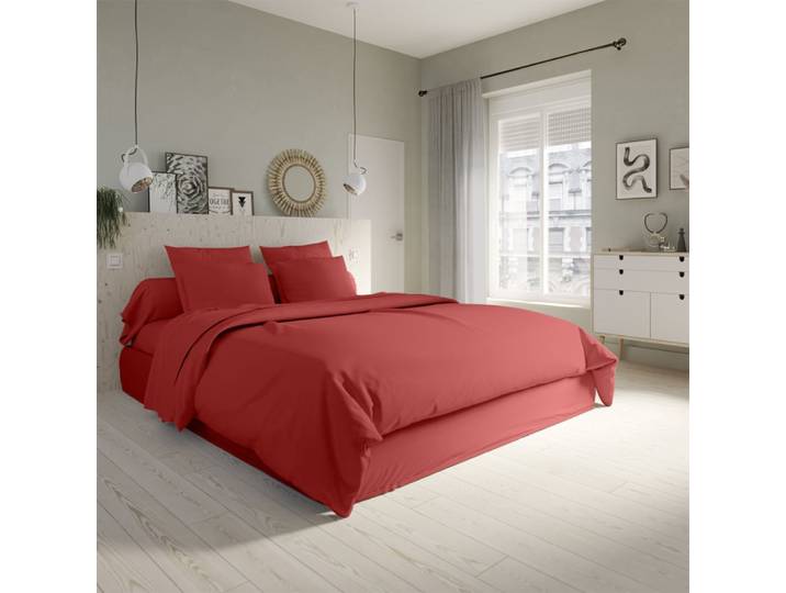 Housse de couette coton rouge 240x260 cm