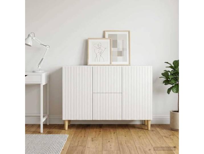 RJPLMFV Anrichte, weiß, glänzend, 89 cm, Holz Geschirraufbewahrung, 90° drehbare Türen, Etagen, Füße mit scharfen Füßen, Wandbefestigung inklusive