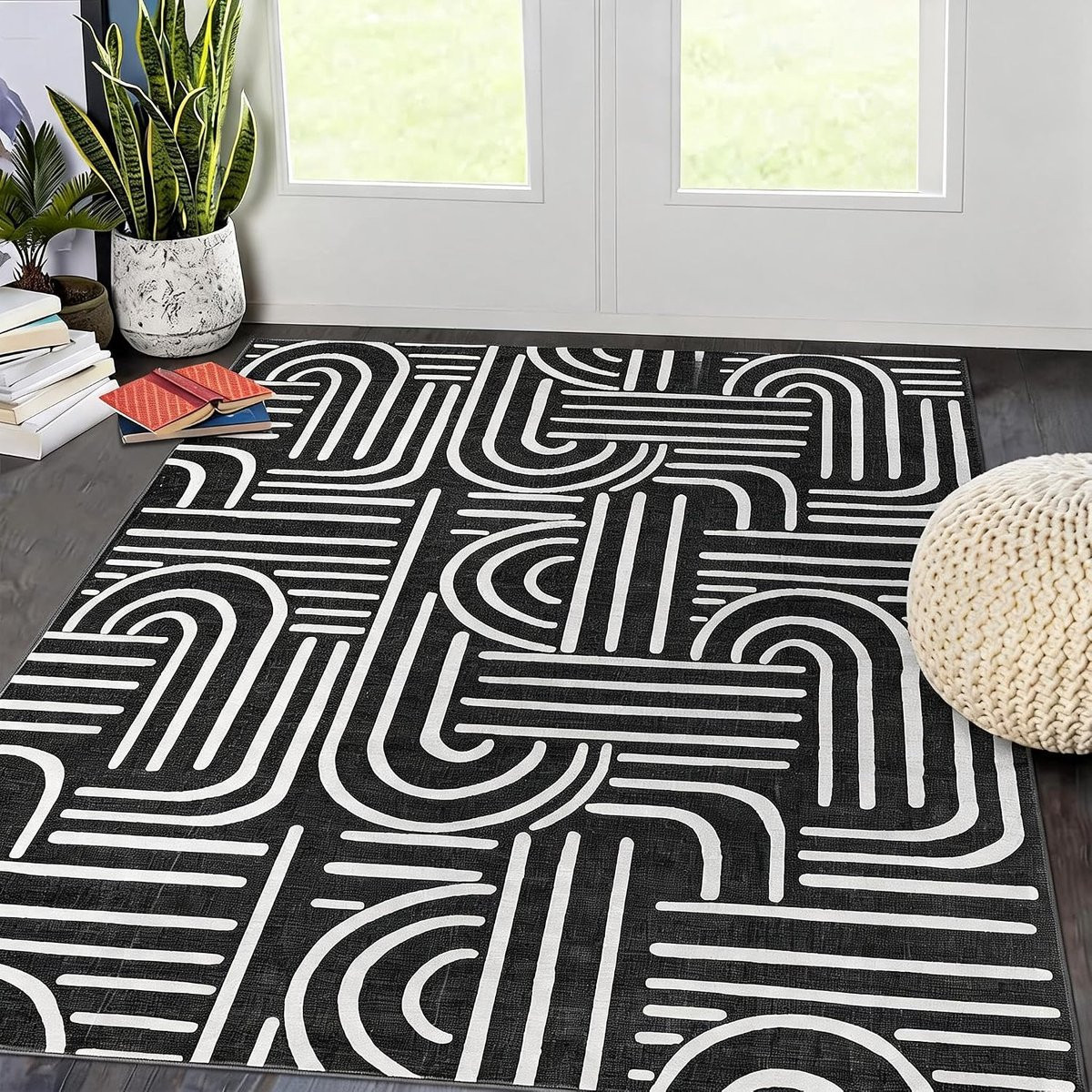 Modern Wasbaar Vloerkleed Triumpunpre - Zwart - Polyester - 200 x 290 cm