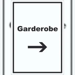 HB-Druck Garderobe Aufkleber mit Text Richtungspfeil rechts Kleidung aufbewahren hochkant A3 (297x420mm)