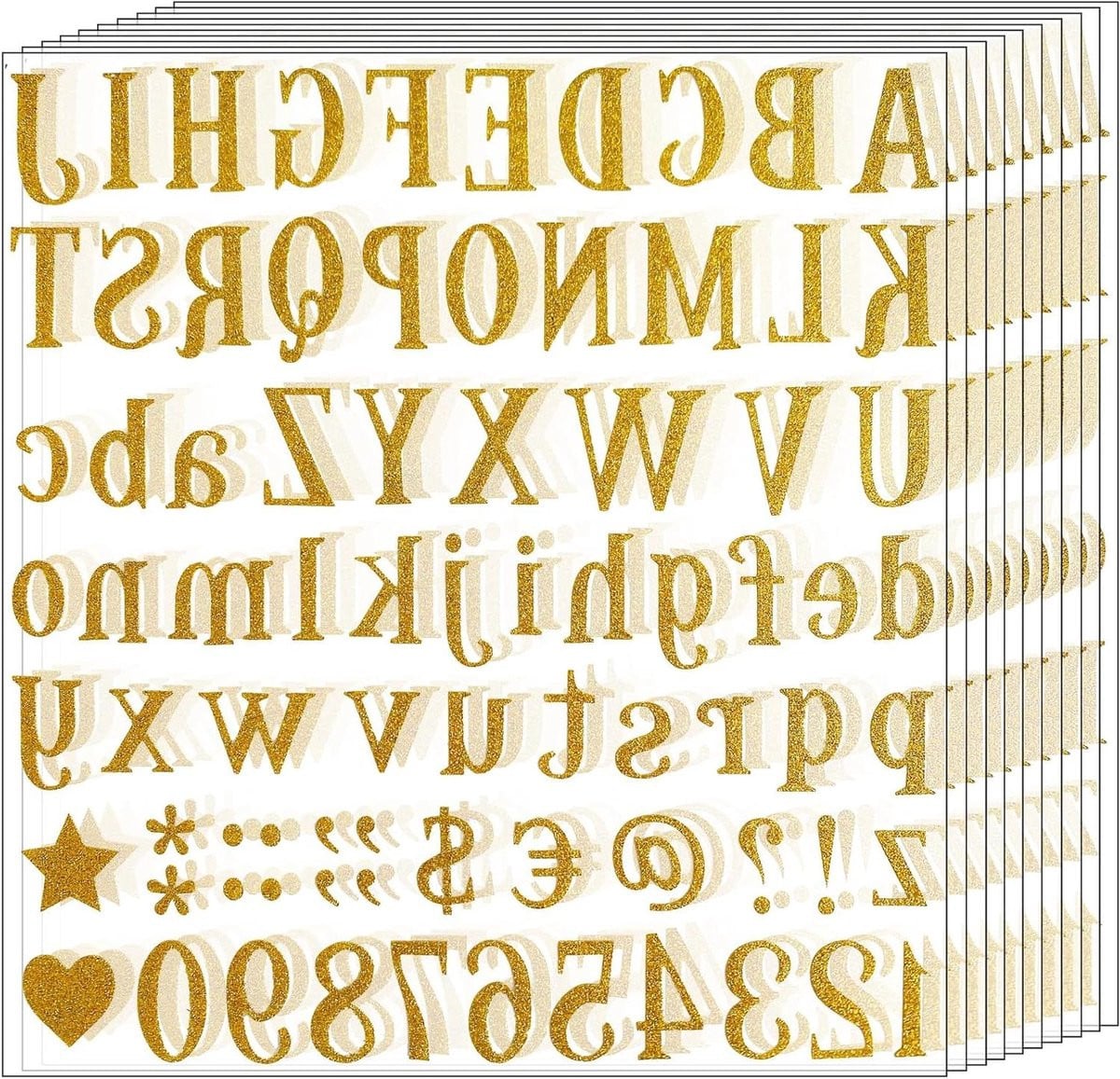 Glitter Alfabet Stickers Goud - 790 stuks Zelfklevende Letter Stickers voor DIY Knutselen