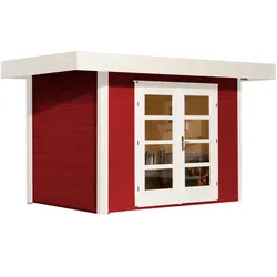 Weka 28 mm Designhaus 126+ mit extra hoher Tür - 28 mm schwedenrot Designhaus Gr. 1 (295 x 210 cm) - 50 % Rabatt auf Dacheindeckung