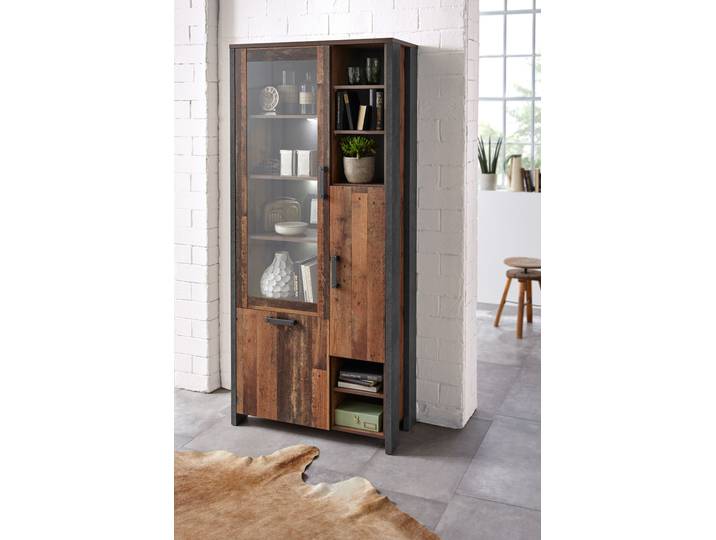 Highboard FORTE Clif , grau (old wood vintage, beton, optik), B:91,6cm H:205,4cm, Sideboards, Highboard, Höhe 205 cm