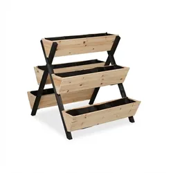 Relaxdays Vertikalbeet, Holz, HxBxT: 82 x 75 x 90 cm, Hochbeet mit 5 Kästen, Etagenbeet Balkon, Terrasse, natur/schwarz