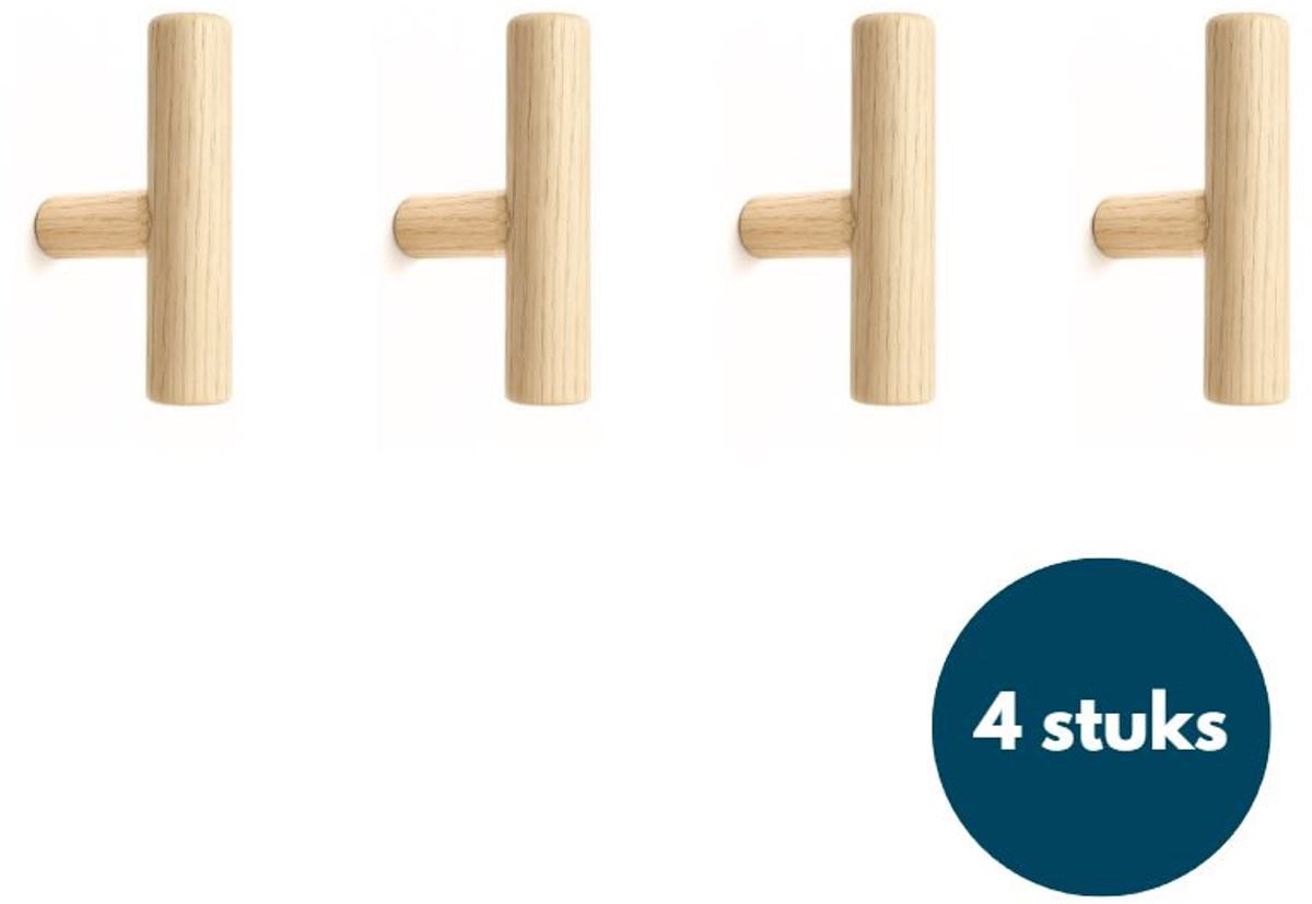 Set van 4 Jashaken wandhaken van teak voor de gang, badkamer of woonkamer