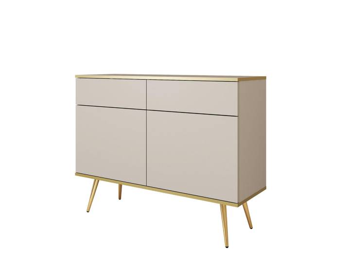 Komodee Sideboard Banff Kom2-2D2S Goldene Metallbeine, Beige, 107x85x39 cm, Kleinmöbel, Kommoden, Sideboards