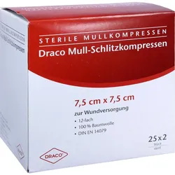 Schlitzkompresse Mull 7.5x7.5cm 12Fach Steril Ausb 50 ST