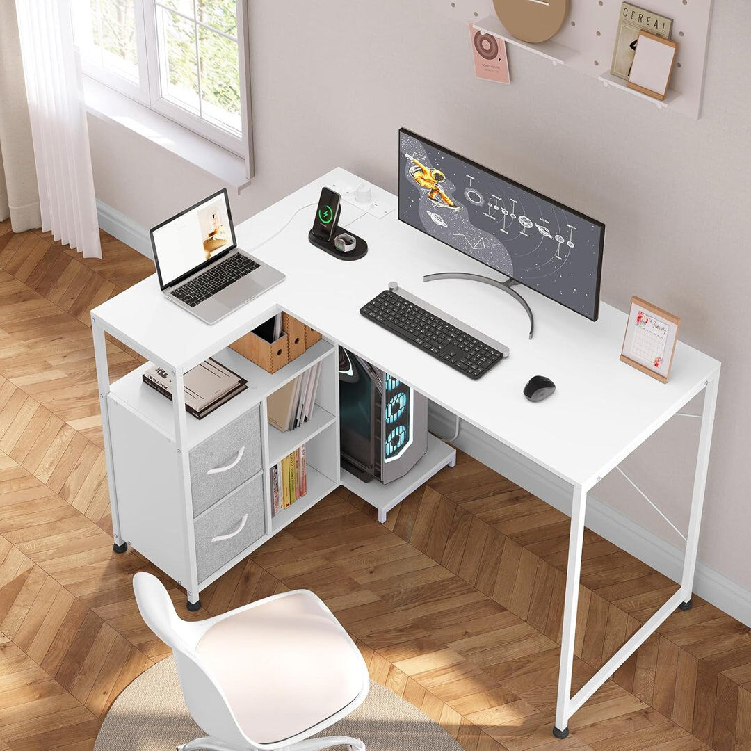 Rebrilliant L-Shaped Iron Computer Desk White 76cm H X 120cm W X 80cm D