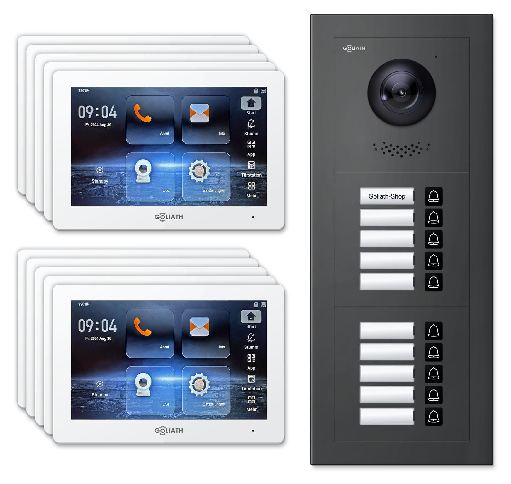 Goliath Premium IP GL-IPH1005A.1 Video-Türsprechanlage, 10 Familien, 10× 7 Zoll Weiß, Anthrazit, Aufputz