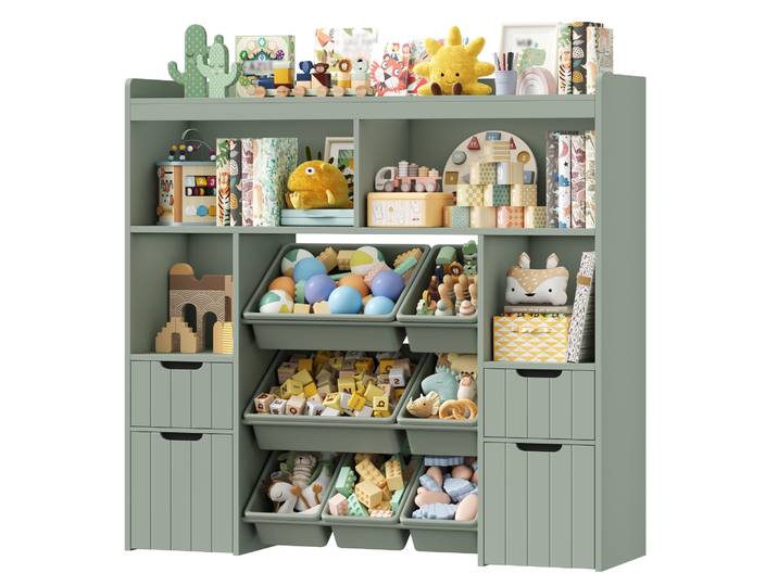 Étagère pour enfants avec boîtes sur roulettes, étagère à jouets pour chambre d'enfant, chambre d'enfant, maternelle