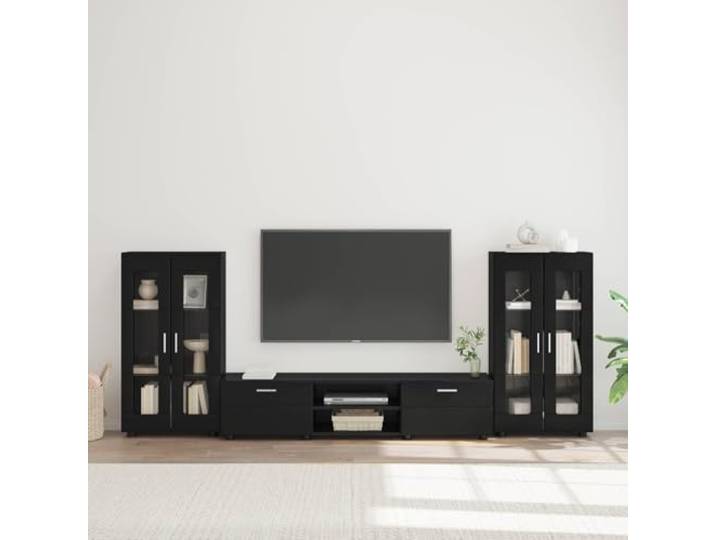 HKQWPBF TV-Schrank Set 3er Pack Schwarz Holzwerkstoff Lowboard mit Stauraum Matte Oberfläche, rechteckige Form, vielseitig einsetzbar, pflegeleichte Reinigung, moderne Optik