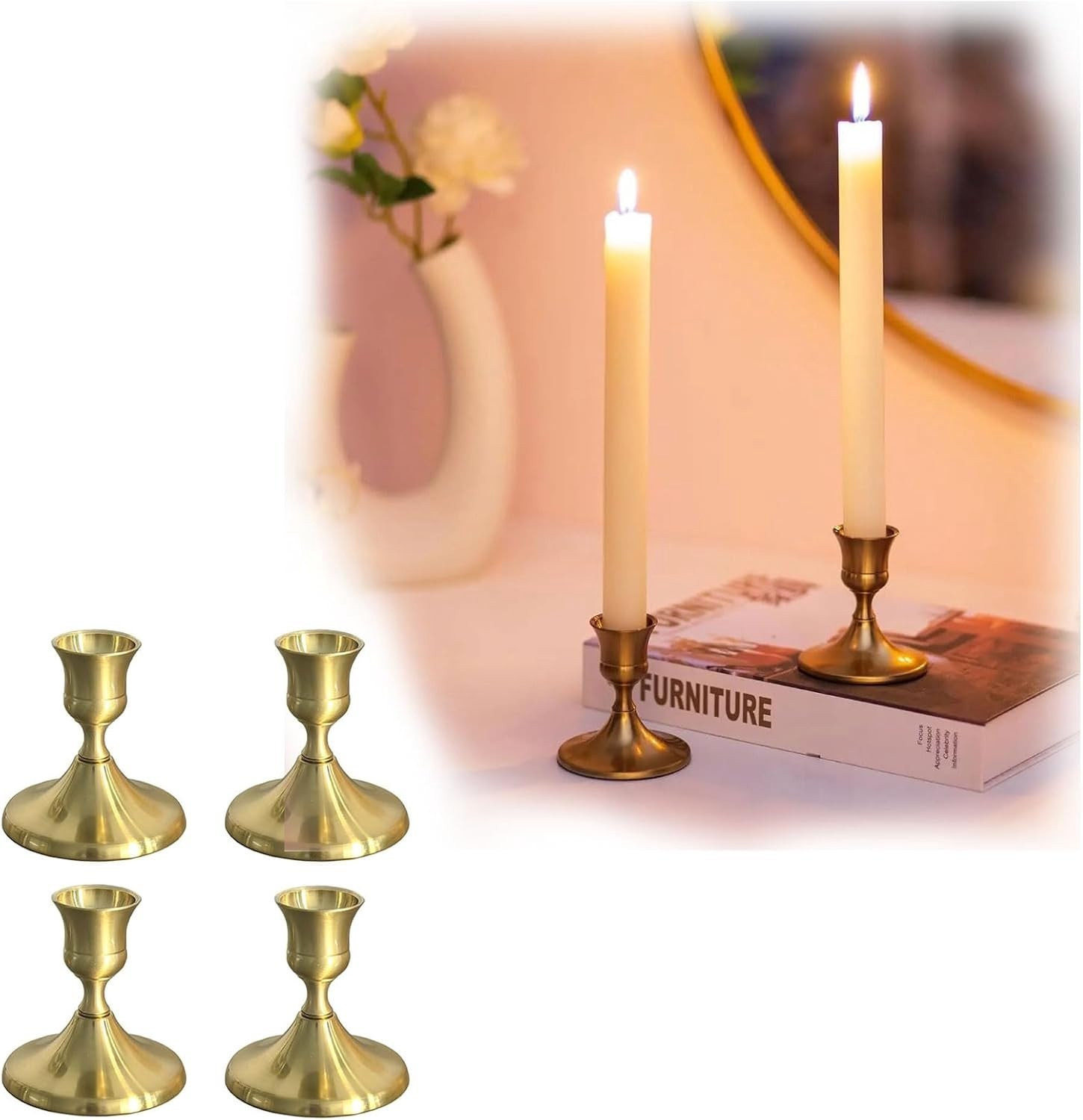 Set van 4 elegante gouden kaarsenhouders voor tafeldecoratie en feesten