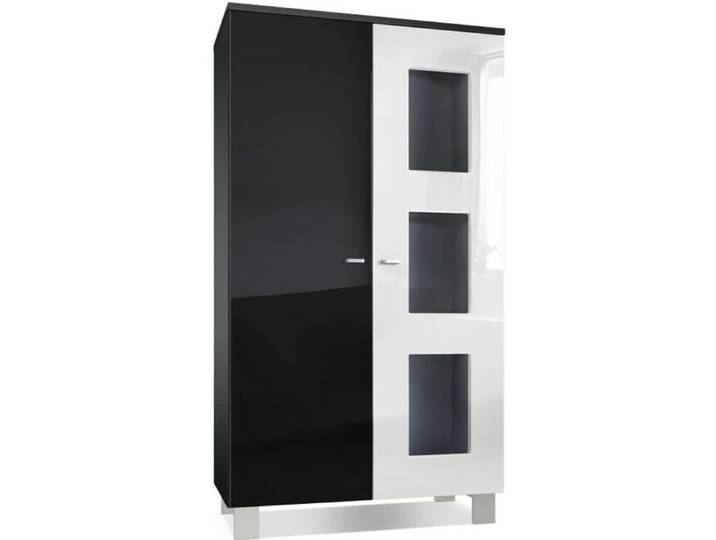 Vladon Vitrine Armoire Denjo Corps en Noir mat - Façades en Noir haute brillance et Blanc haute brillance