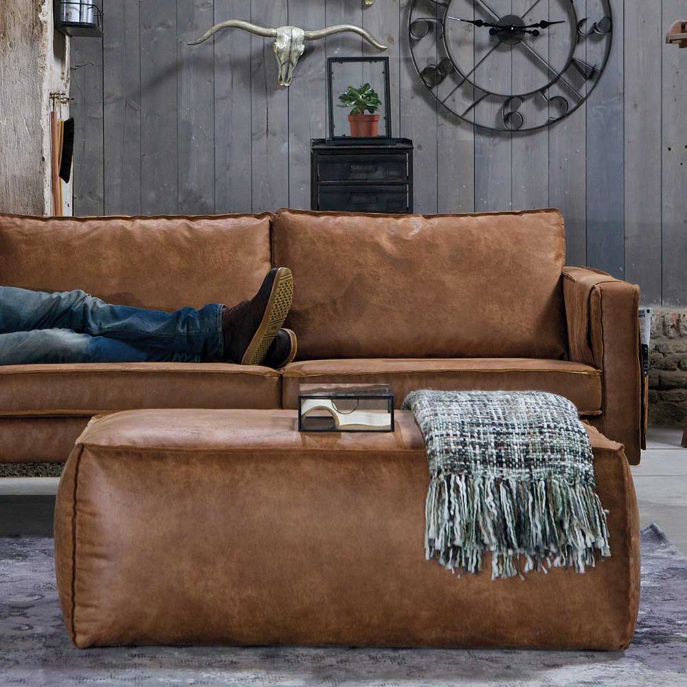 Pharao24.de Leder Hocker in Cognac Braun Sofa