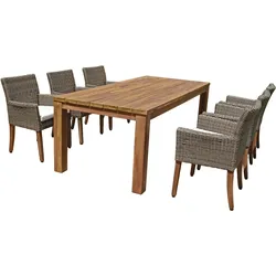 Garden Pleasure Esstisch-Set PALA, Tisch + 6 Stühle, Akazie / Polyrattan / Kissen 100 % Polyester