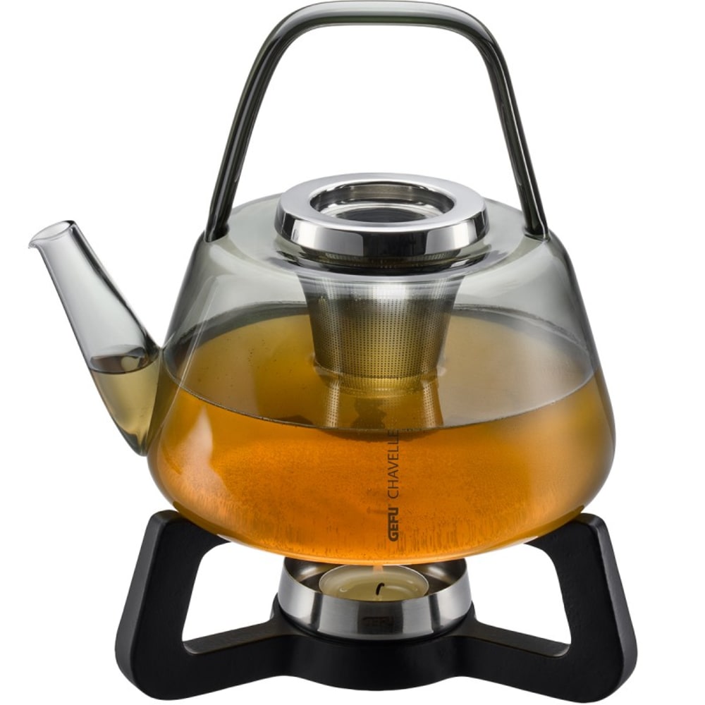 GEFU Théière en verre avec réchaud en bois - 1,2l