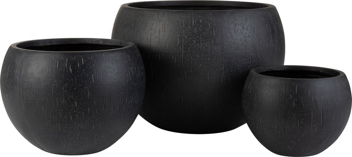 J-Line Bloempot Rond Klei Keramiek Zwart - 3 stuks