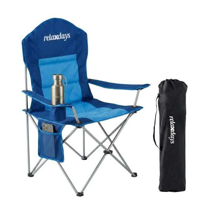 Relaxdays Opvouwbare campingstoel met armleuningen, blauw