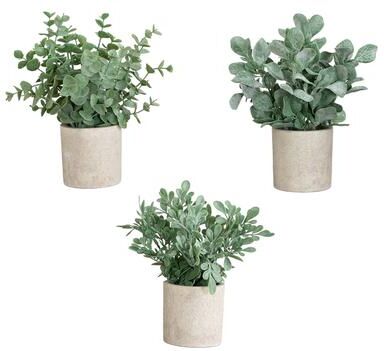Nearly Natural 8-in Artificial Mixed Eucalyptus in Planter - Set of 3