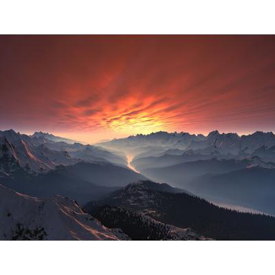 Fototapete PAPERMOON "ALPEN-SEE im Gebirge", bunt, B:5m L:2,8m, Vlies, Tapeten