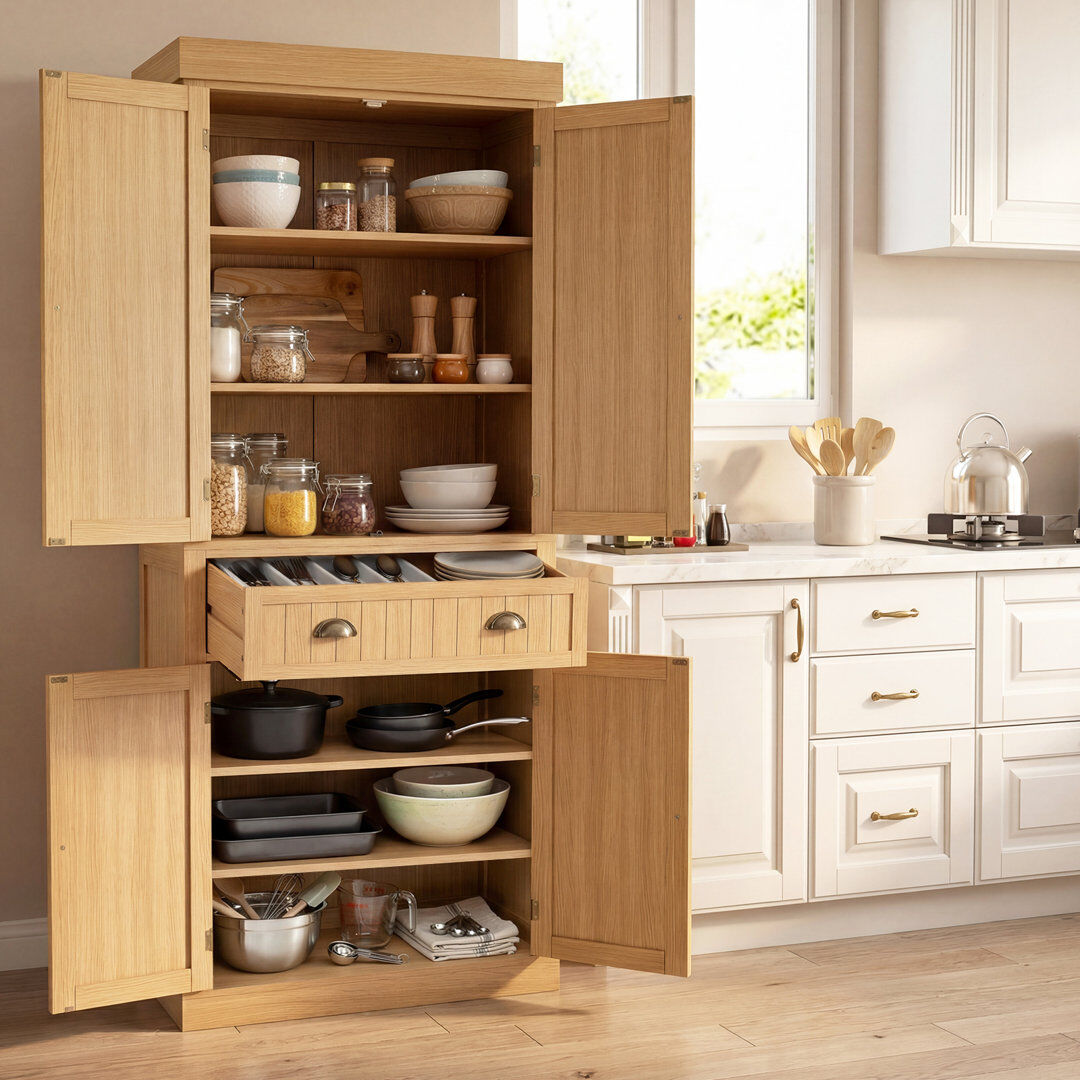 17 Stories 183cm Kitchen Pantry Natural 183cm H X 76cm W X 40cm D