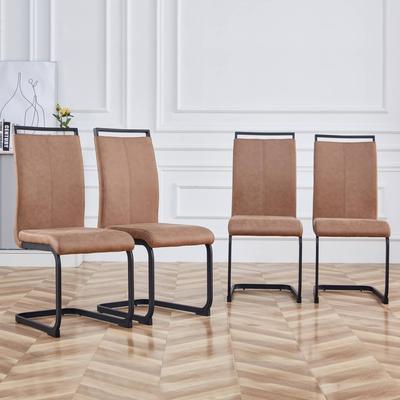 Modern Upholstered High Back Dining Chairs with C-Shaped Metal Legs