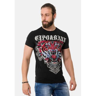 T-Shirt CIPO & BAXX "T-Shirt", Herren, Gr. M, schwarz, 95% Baumwolle, 5% Elasthan, regular fit, Rundhals, Shirts T-Shirt, mit Löwen-Grafikdruck