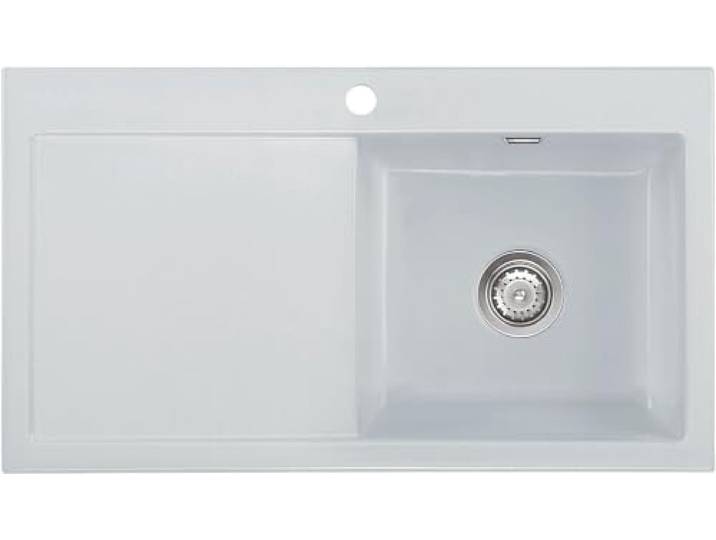 Flächenbündige Spüle MERA 90 F in ALU mit Becken rechts und Handbetätigung