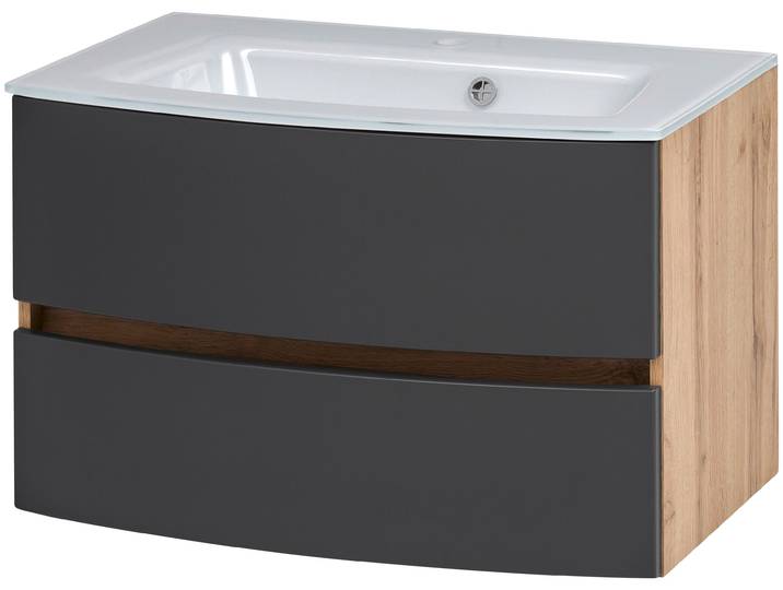 Waschtisch WELLTIME Kaunas , grau (matt grau, wotaneiche, wotaneiche), B:80cm H:56cm T:47cm, Waschtische, Waschtisch, Breite 80 cm, mit Soft-Close Funktion