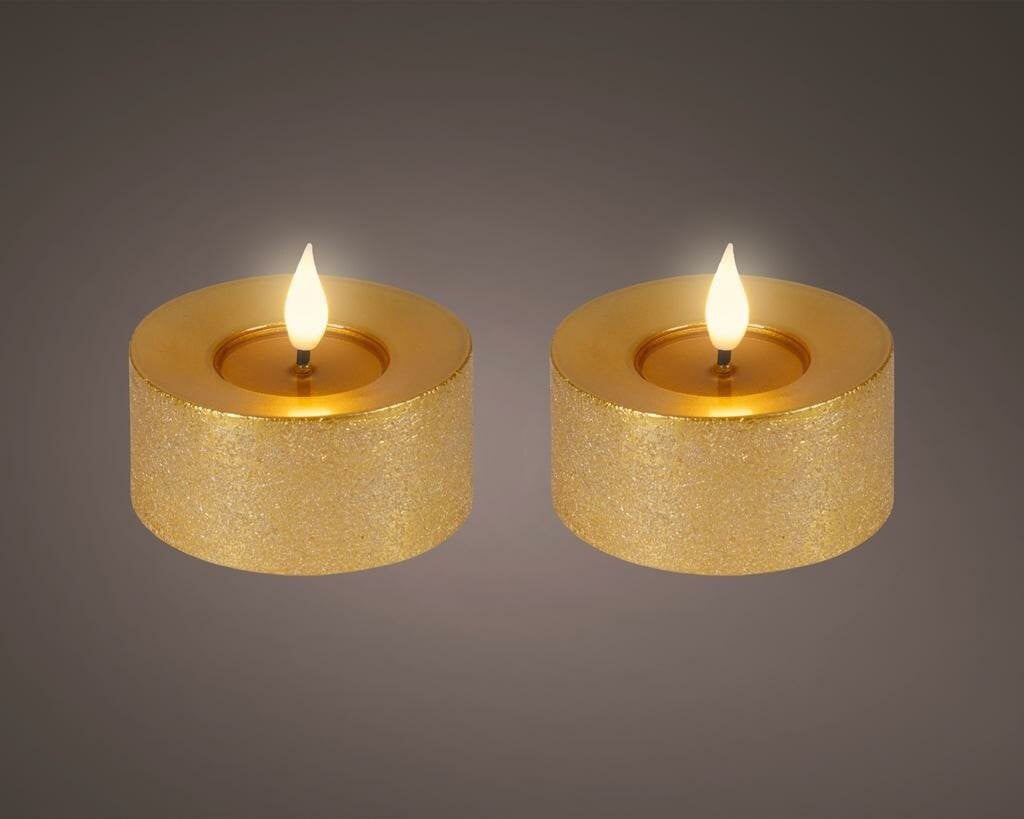 Lumineo Led theelicht met 3D vlam in goud