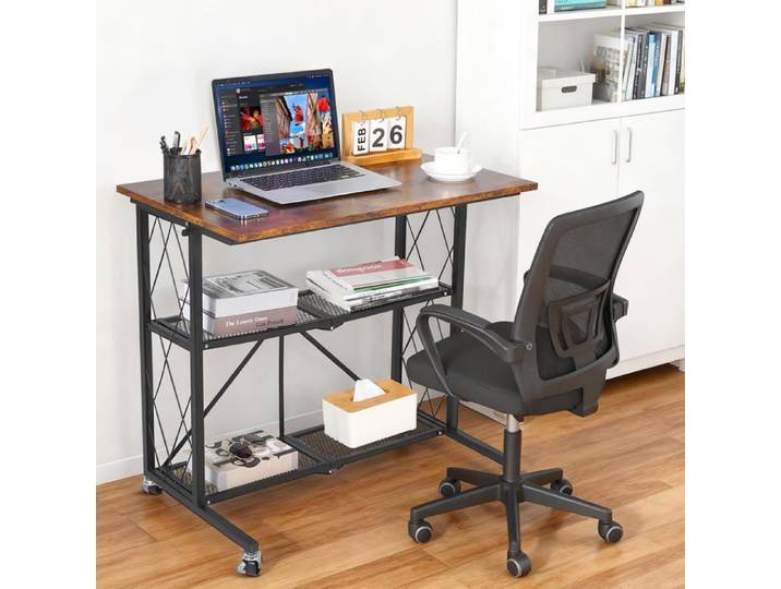 Bureau pliant - LUNSY - 80x50x75 cm - Marron - Aucun assemblage requis - Structure en fer antirouille