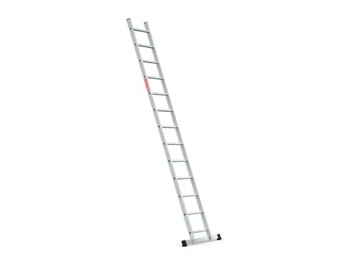 BAULICH – Aluminium Anlegeleiter - 13 Sprossen, Professionell, für Renovierungs-, Wartungs- und technische Arbeiten, Geriffelte Sprossen, rutschfeste Fußkappen, Haken, bis 150 kg, 5,5 kg, Silber