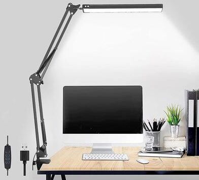 Inspired Finds Adjustable Metal Swing Arm LED Desk Lamp With Clamp Eye Caring Architect Light With 3 Color Modes Adjustable Metal Swing Arm LED Desk Lamp With Clamp Eye Caring Architect Light With 3 Color Modes
