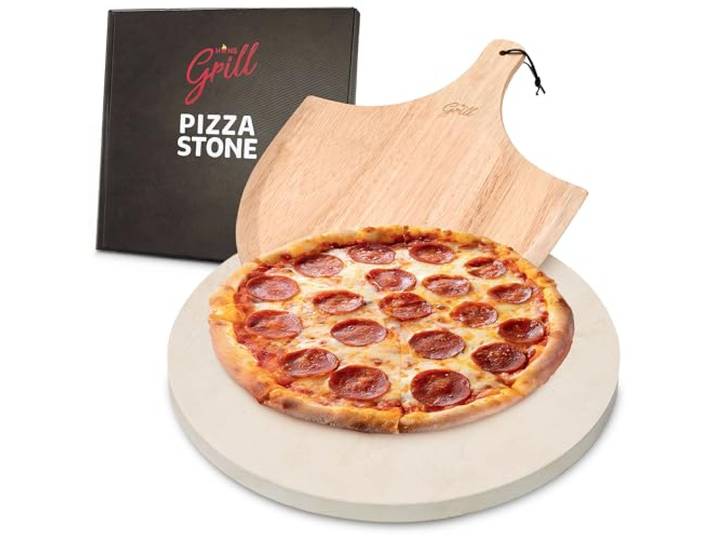 Hans Pizzastein für Ofen und Grill/Pizza in Sekundenschnelle backen, 38,1 cm Rundbrett mit gratis Holz-Pizzaschaufel XL 38,1 cm einfach zu handhaben