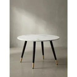 Couchtisch mit Marmor Optik, Modernes Design, Metall-Gestell, Runde Form, Weiß 60x60x41 cm