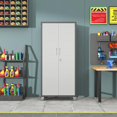 Telepassa "71""H Metal Garage Storage Cabinet with Wheels"