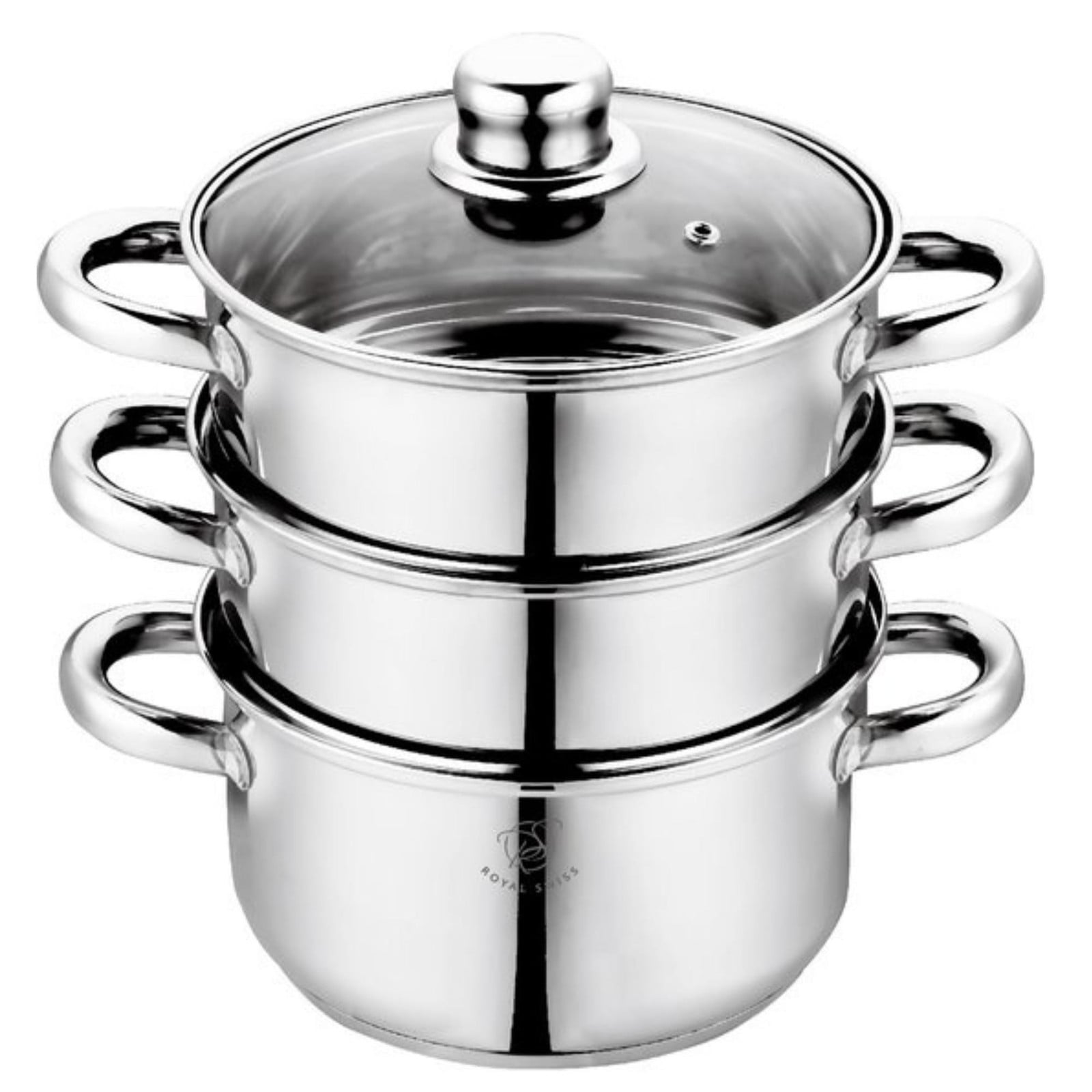 Royal Swiss 3-delige RVS stoomset met glazen deksel, 22 cm