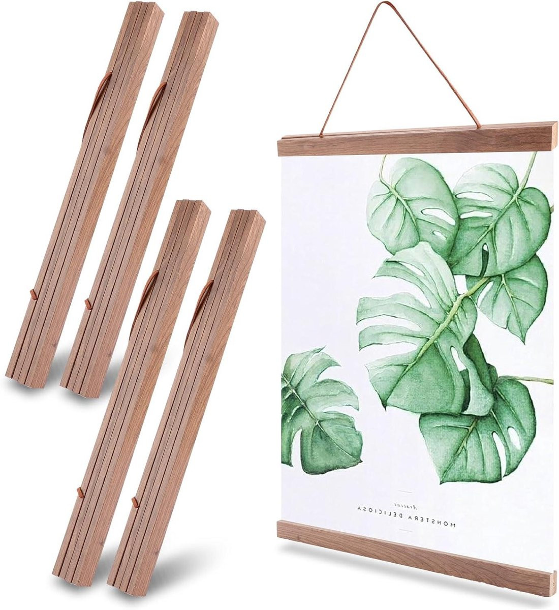 Bruine houten posterhanger met magnetisch bevestigingssysteem voor A3 posters, 31 cm